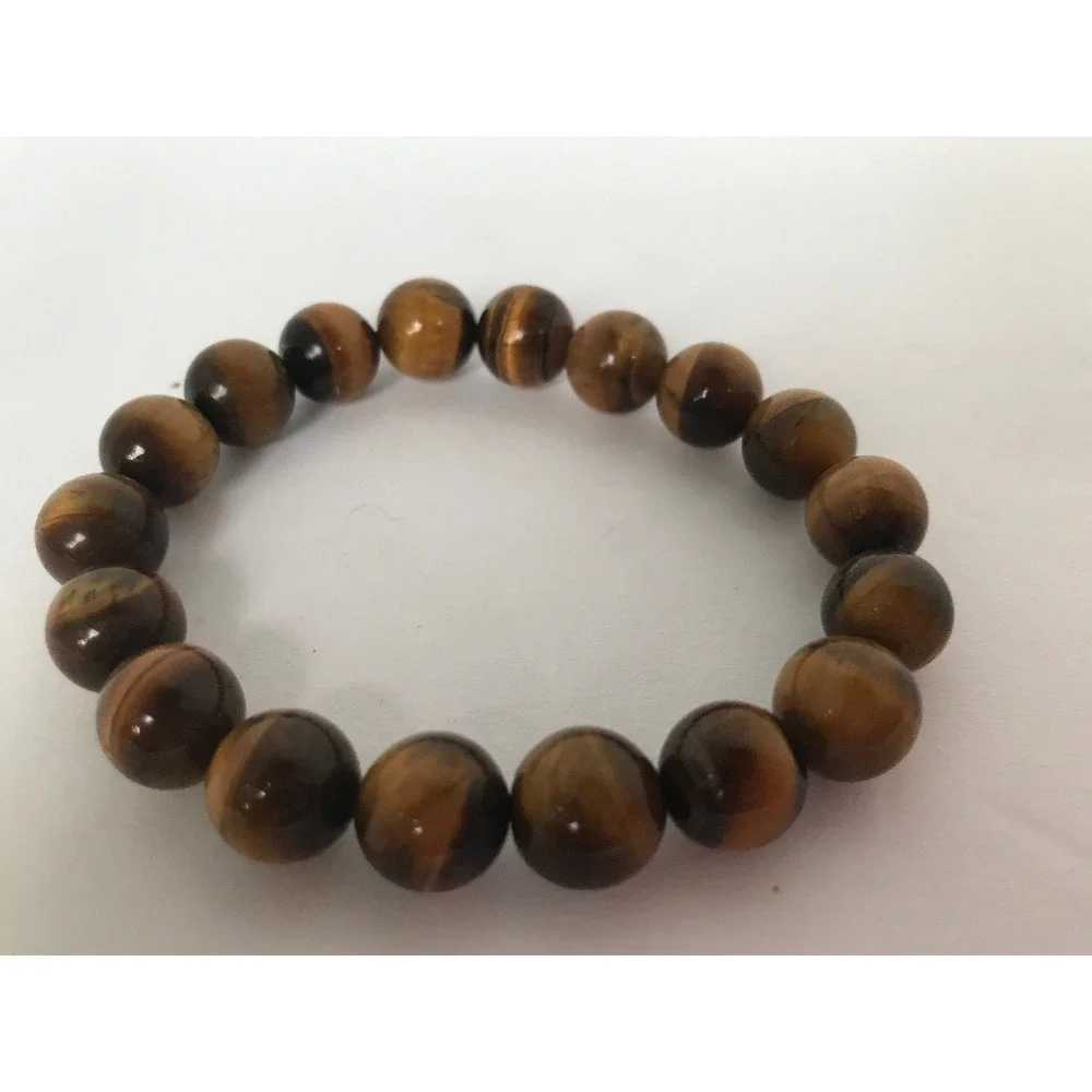 Bracelet‎ brown round natural glossy beads bangle Stretchy howlite earth tones